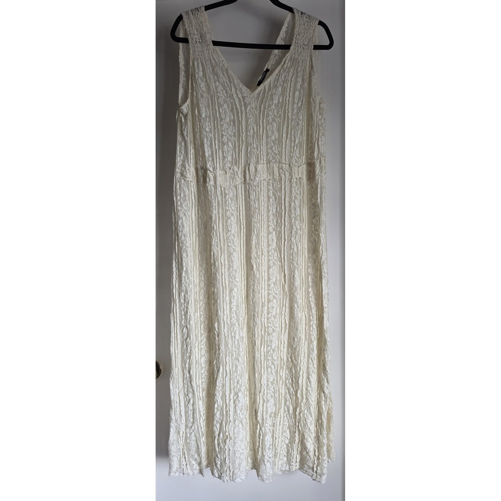 Zara Trafaluc Maxi Dress S Cream Lace V-Neck Sleeveless Boho Casual Gown Sheer